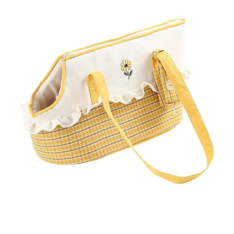 Shoulder cat bag in short plush with cartoon pattern, suitable for cats and small dogs under 5kg