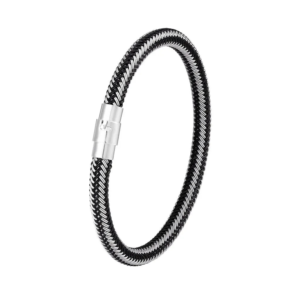 Titanium steel geometric wire bracelet with a magnetic clasp, shown in a silver tone.