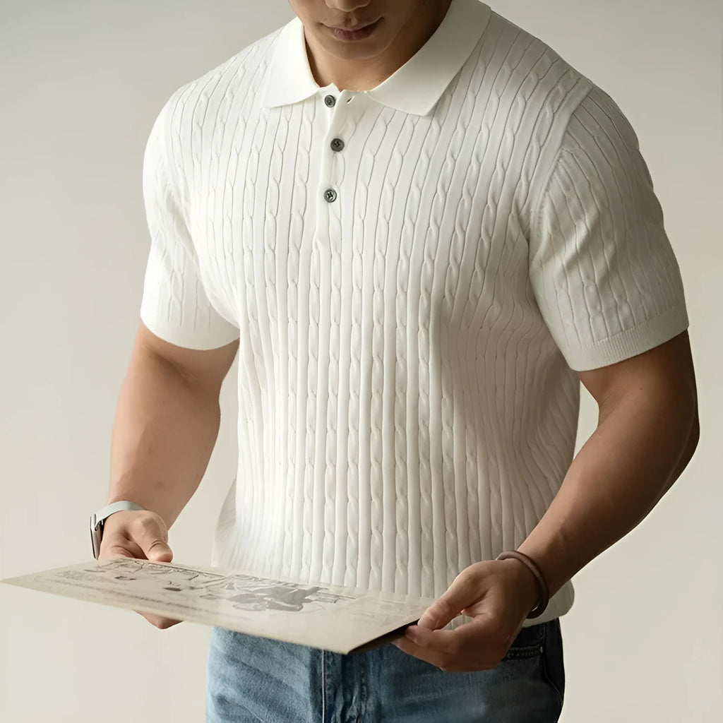Men's short-sleeve business top in black, white, or khaki colours with Asian sizing options
