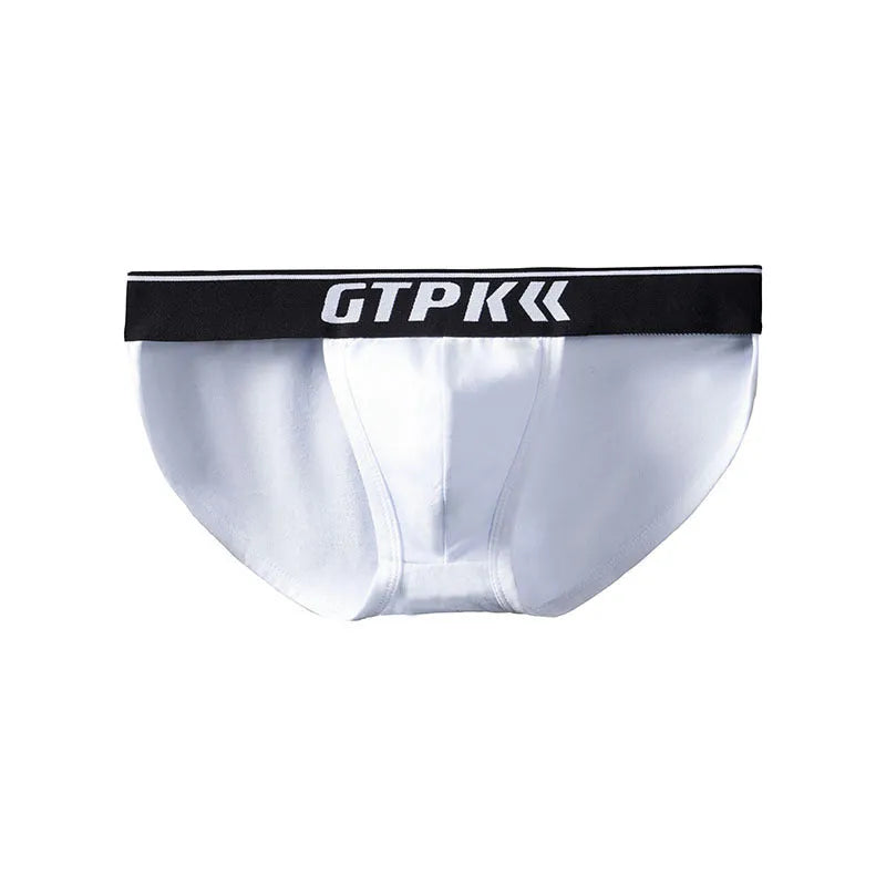 Men's low waist cotton high fork briefs in solid colour, front view, showing leg cut and waistband