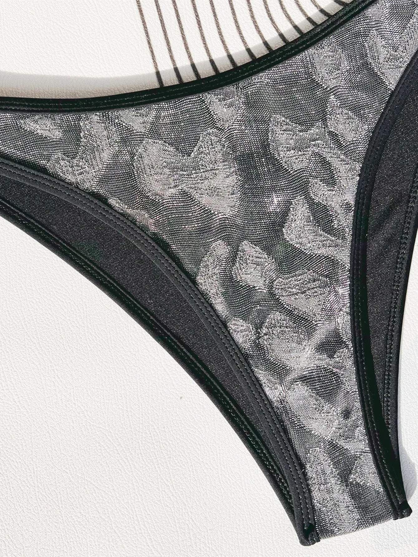 Women's black polyester bikini strap swimsuit two-piece set