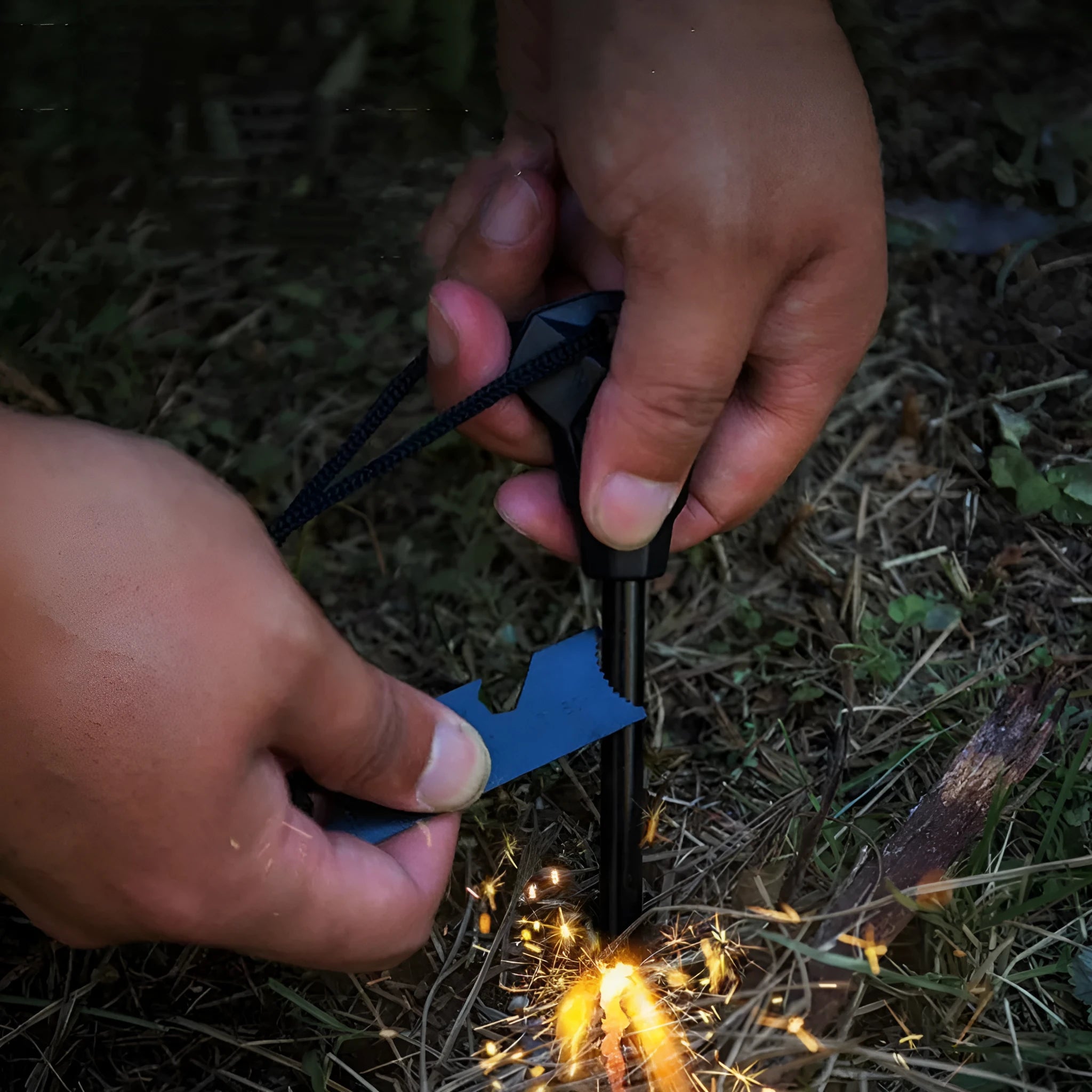 Outdoor camping multifunctional flint in black, 13cm magnesium rod with stainless steel scraper and survival whistle