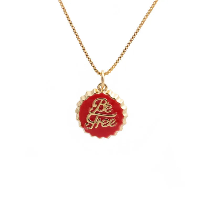 Copper bottle cap pendant necklace with 18K gold electroplating on a 40cm box chain