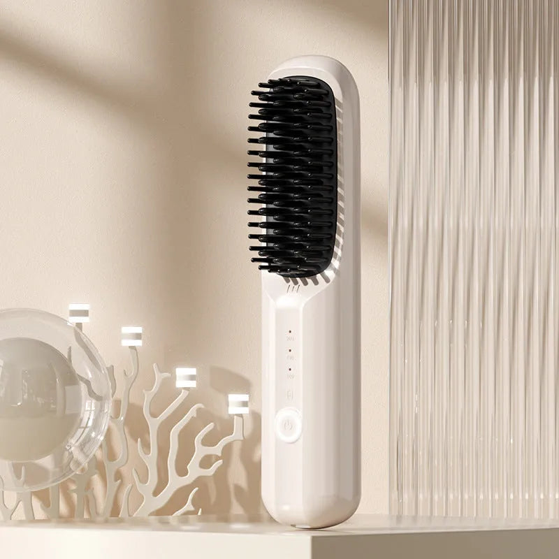 Wireless anion straight comb in beige colour with Type-C charging port