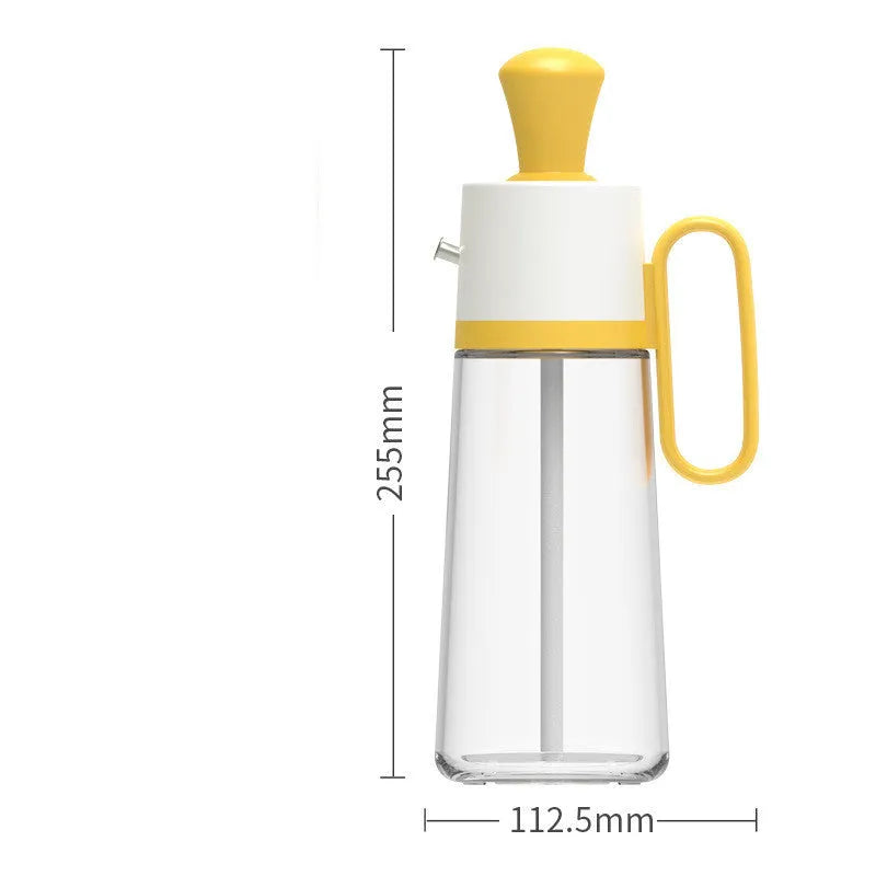 2-in-1 oil dispenser with silicone brush head and 304 stainless steel nozzle, 550ml glass bottle in yellow