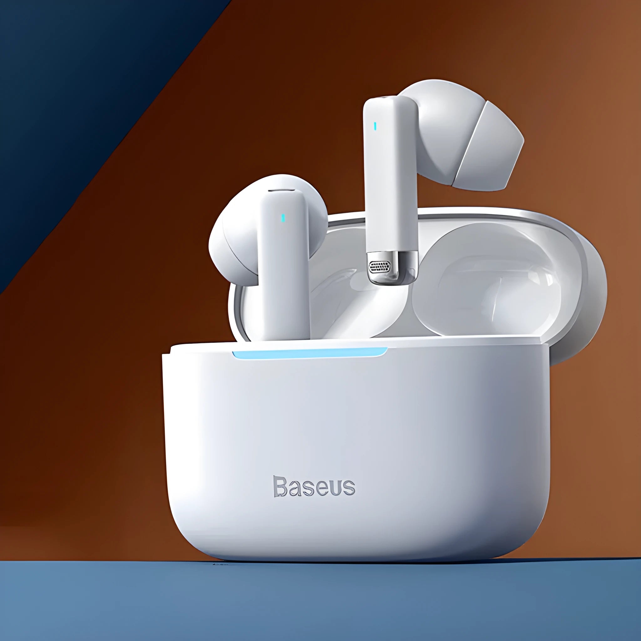 Pearl white true wireless earbuds with active noise cancellation in charging case, Bluetooth 5.3, IPX5 waterproof