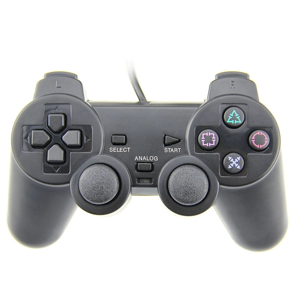PS2 wired game controller with USB cable, ABS body, vibration function, neutral bare metal colour