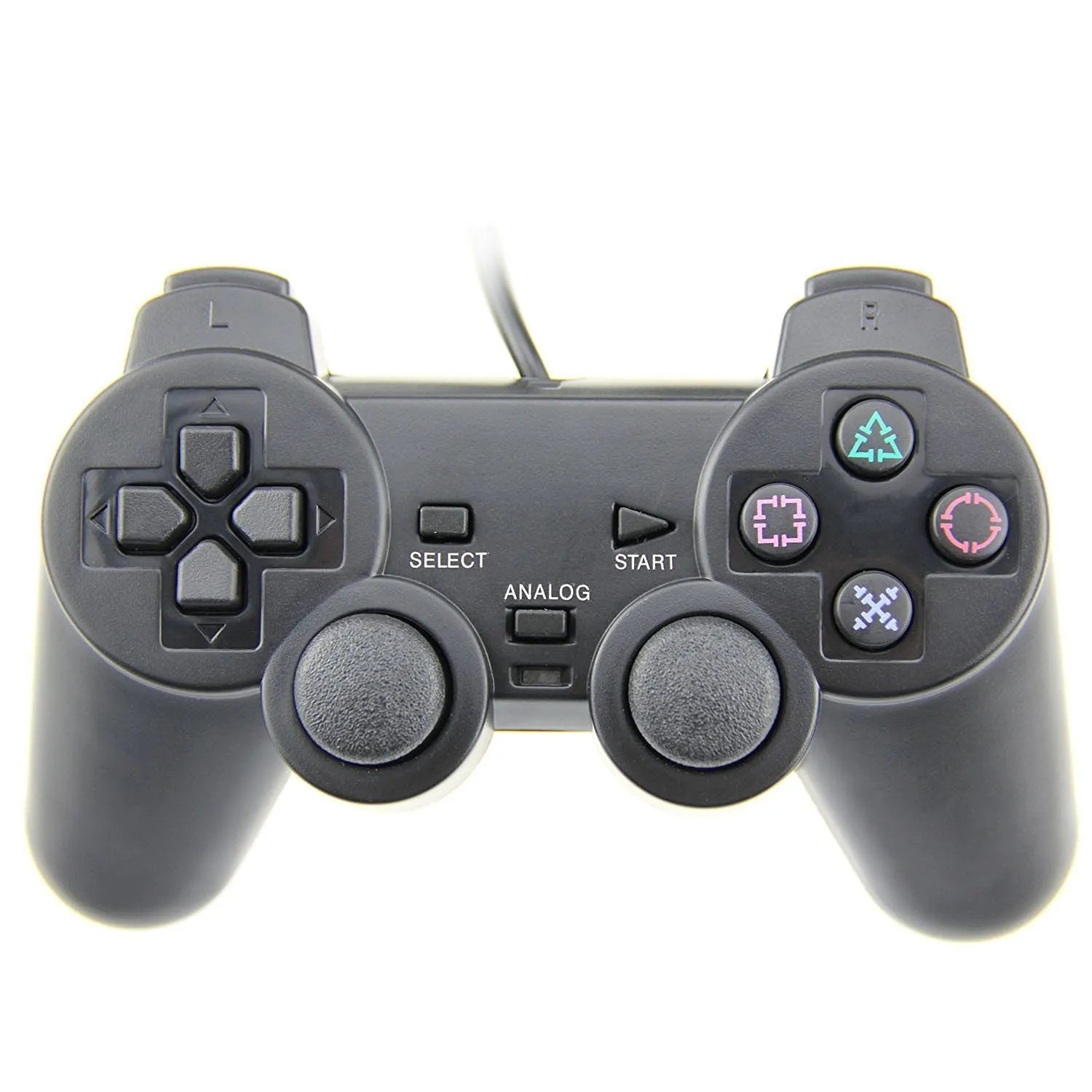 PS2 wired game controller with USB cable, ABS body, vibration function, neutral bare metal colour
