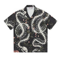 Short sleeve Cuban collar shirt with snake bone and flower pattern print in loose fit