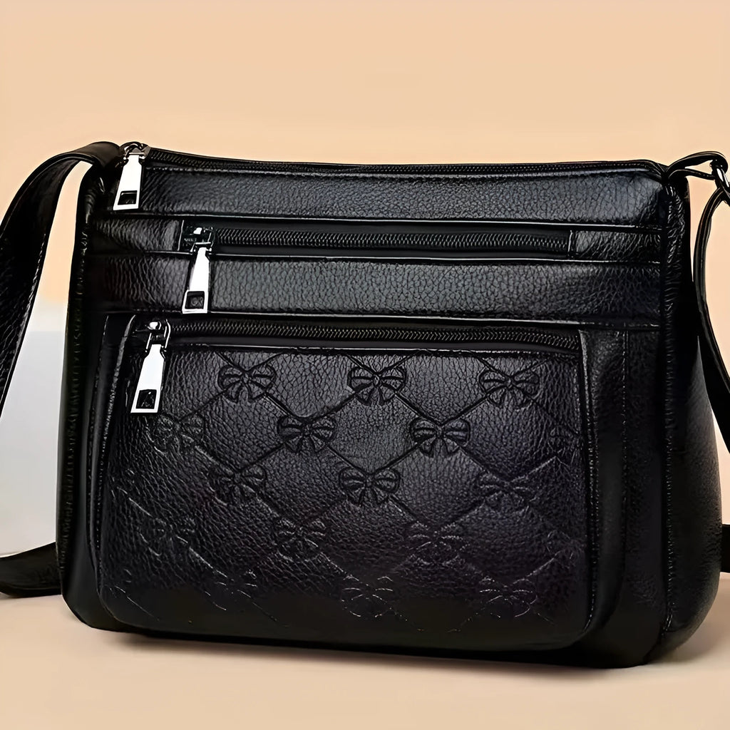 Black butterfly pattern PU leather women's crossbody messenger bag with horizontal square shape