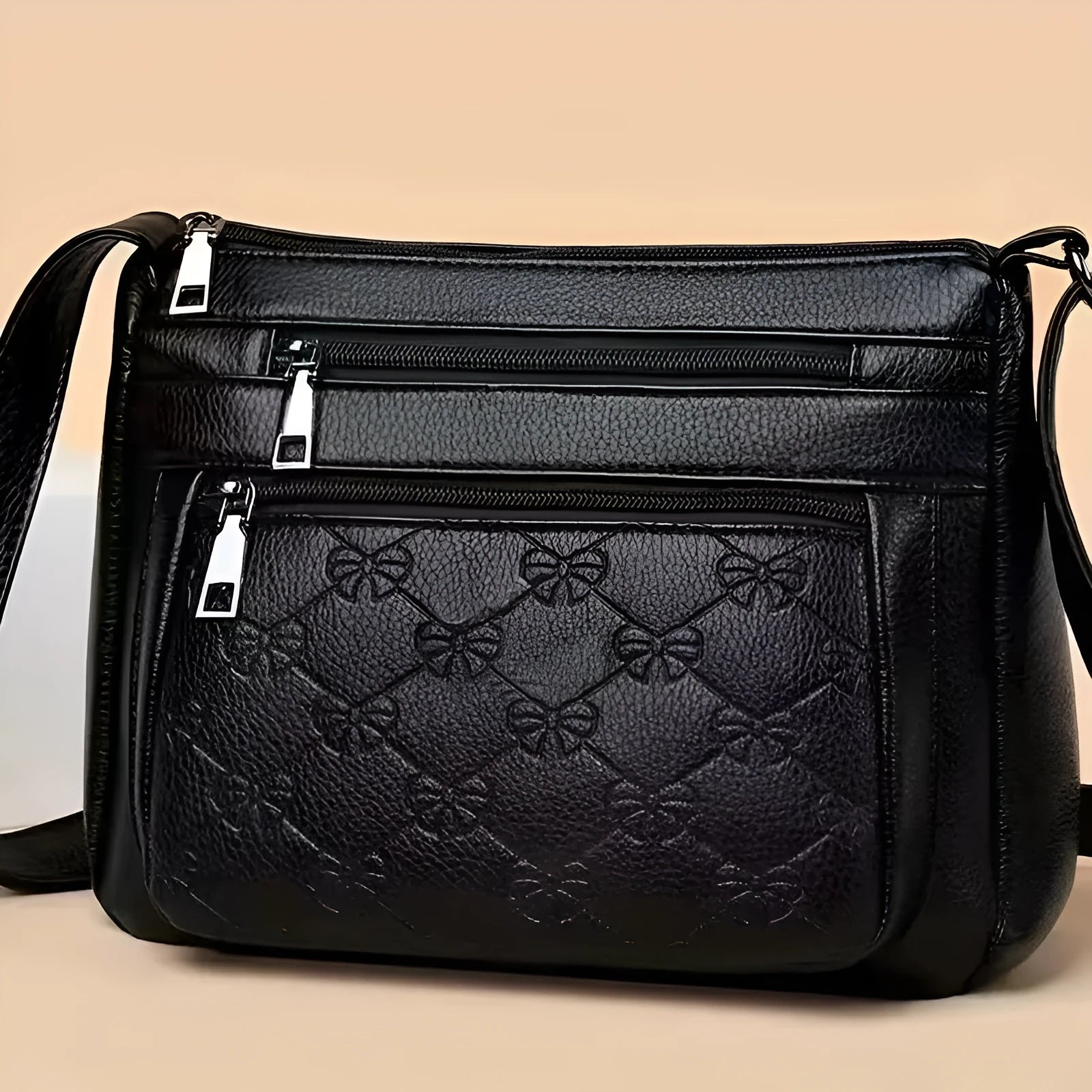 Black butterfly pattern PU leather women's crossbody messenger bag with horizontal square shape