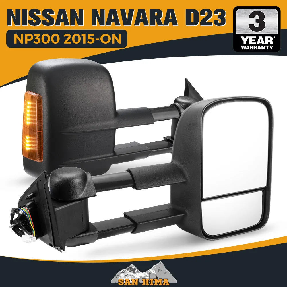 Black electric exterior rear vision mirrors for D23 NP300 2015-on vehicles