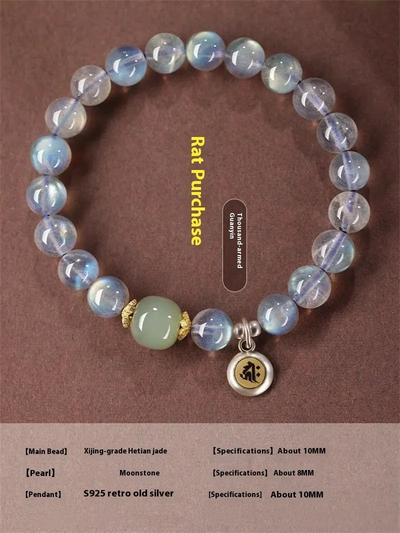 Moonstone crystal bracelet 8mm beads electroplating Thousand-Hand Kwan-yin mouse women's jewellery