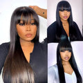 Natural colour human hair straight fringe wig with full-mechanism headgear no lace, 10-32 inch lengths