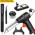 Black soldering gun set with LED light, alloy construction, five pieces including soldering iron and accessories
