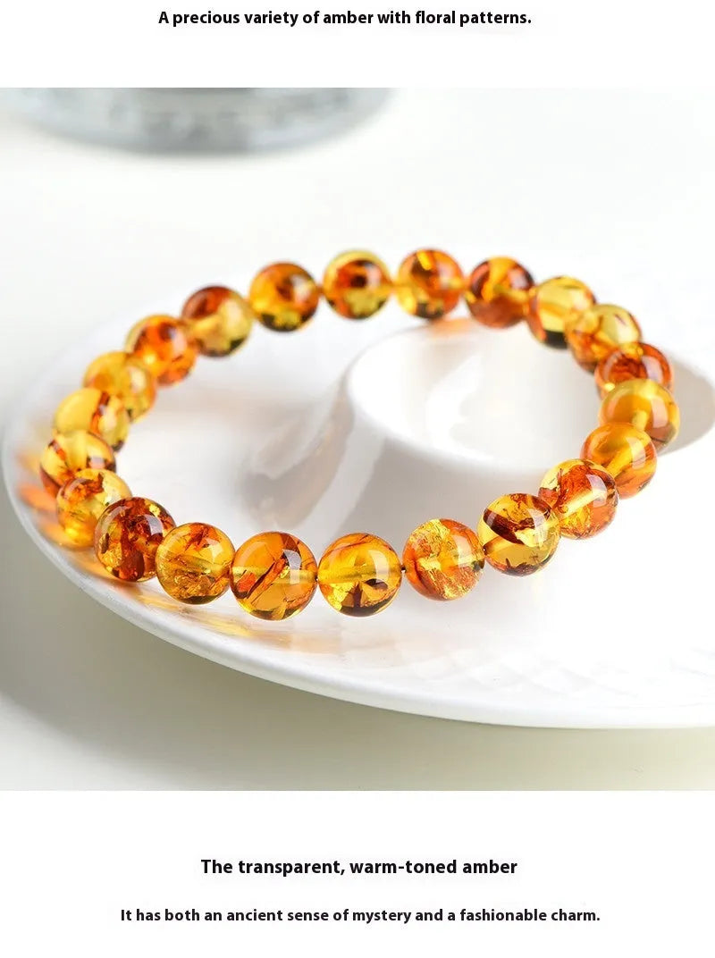 Natural yellow piebald amber bracelet with geometric beads for water purification therapy
