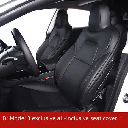Tesla Model Y car seat cover interior package in black PVC chloroprene binding style for front seat protection