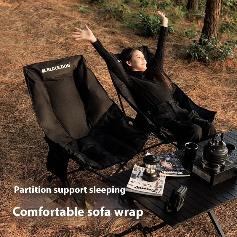 Night Black Oxford cloth portable folding camping recliner chair on grass.