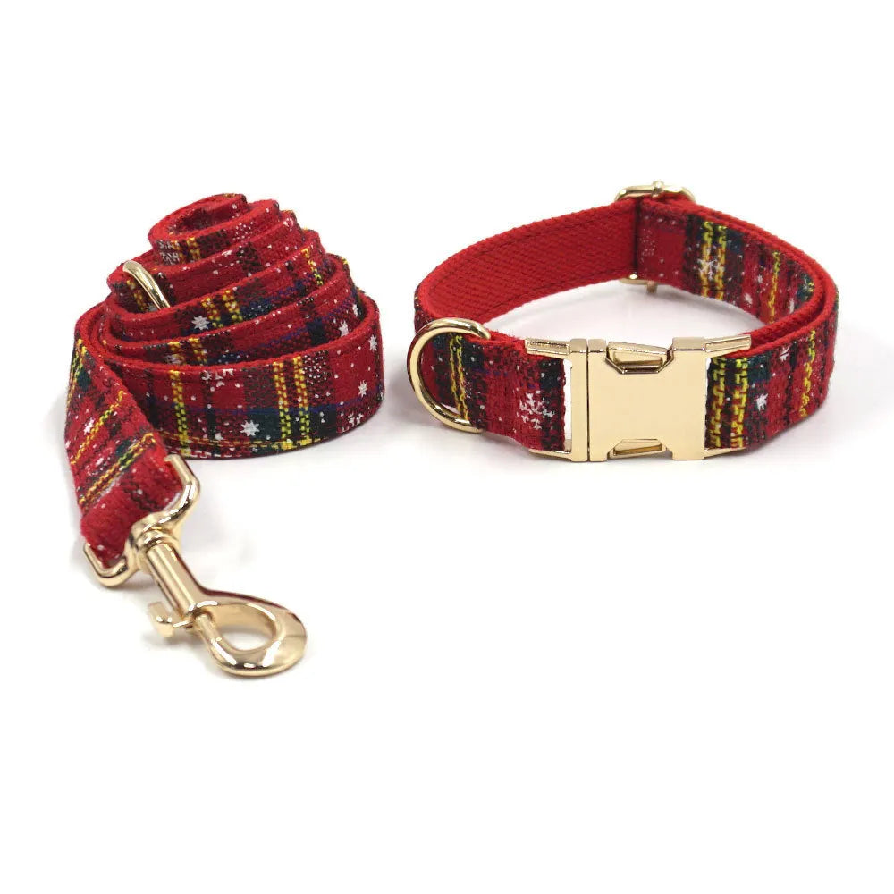 Red Christmas pet collar traction rope bowknot chest-back harness stool bag set on dog