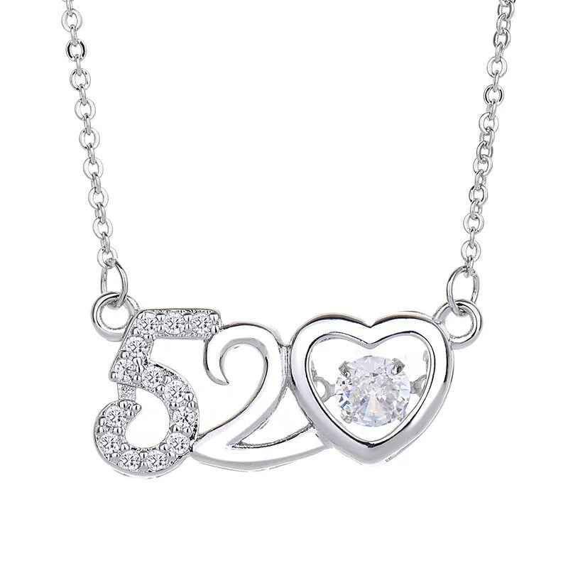 Silver love heart-shaped necklace with crown and bow charms in rose gold or silver finish