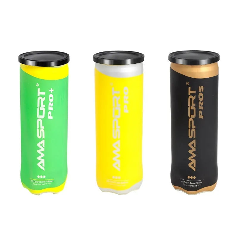 Three high elasticity cage plate training tennis balls in black, green, and yellow for durable sports practice