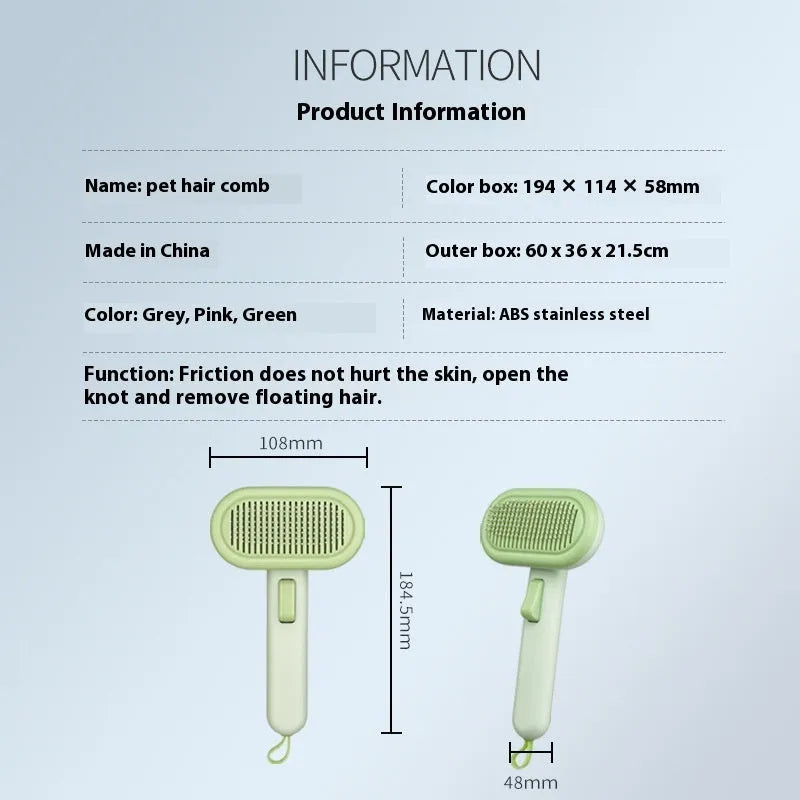 Large light grey pet grooming comb for cats and dogs with a one-click shaver and knot untier function.