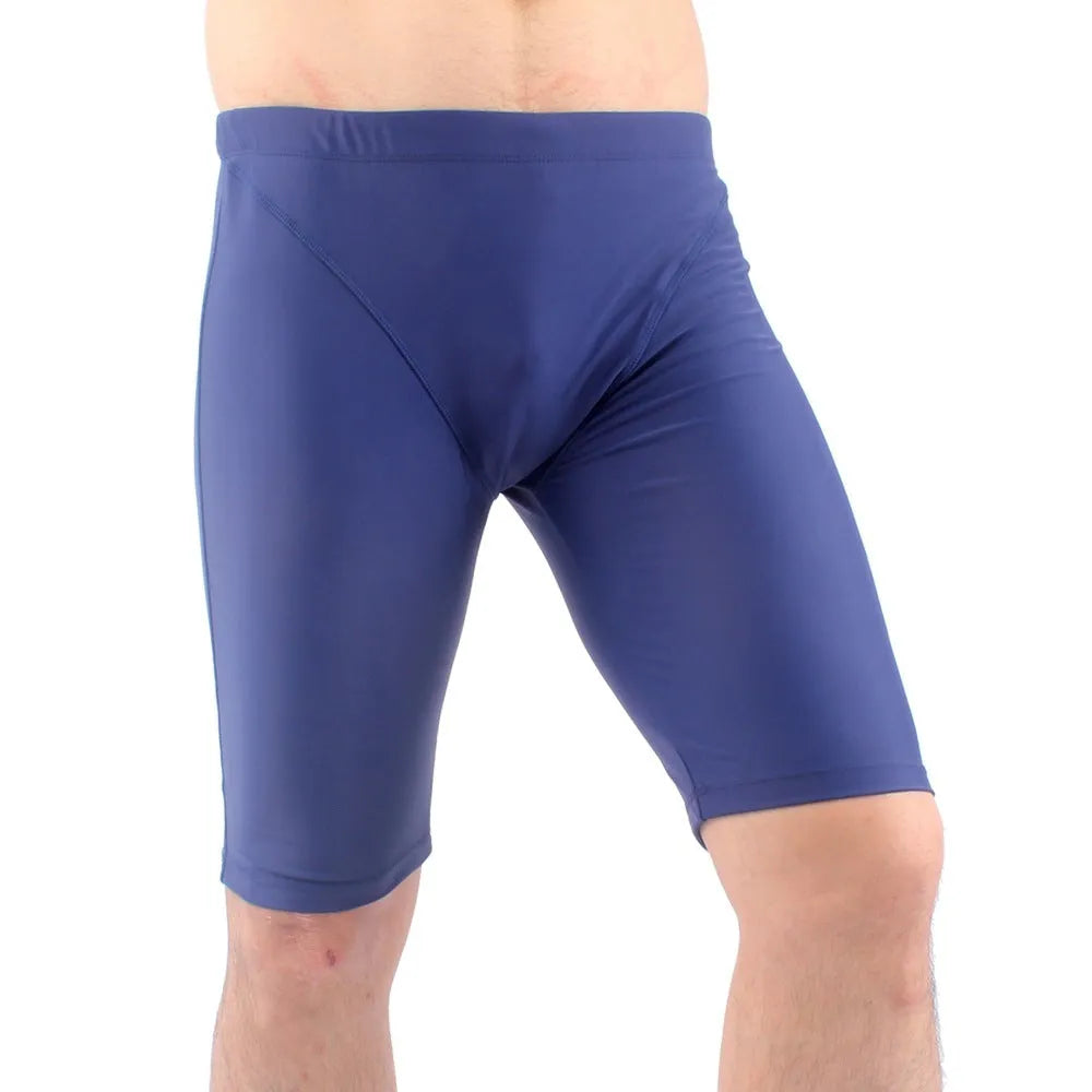 Men's quick-drying five-point swimming trunks in navy blue, loose fit with polyester lining, plus size L to XXXL