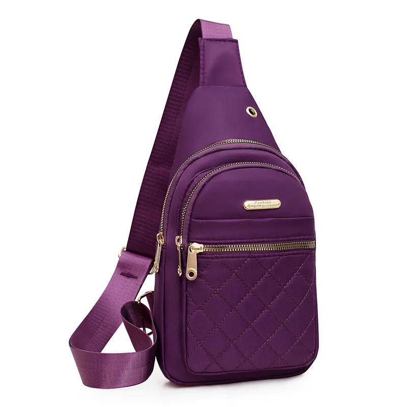 New crossbody Oxford cloth breathable chest bag with plaid detail in dark blue and pink colour options