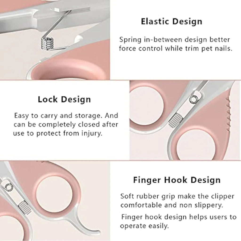 Grey cat nail clippers with safety guard and angled stainless steel blade
