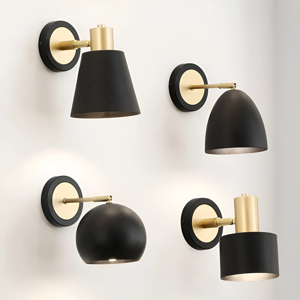 Nordic style iron wall lamp in one of four style variations for bedside or sofa lighting.
