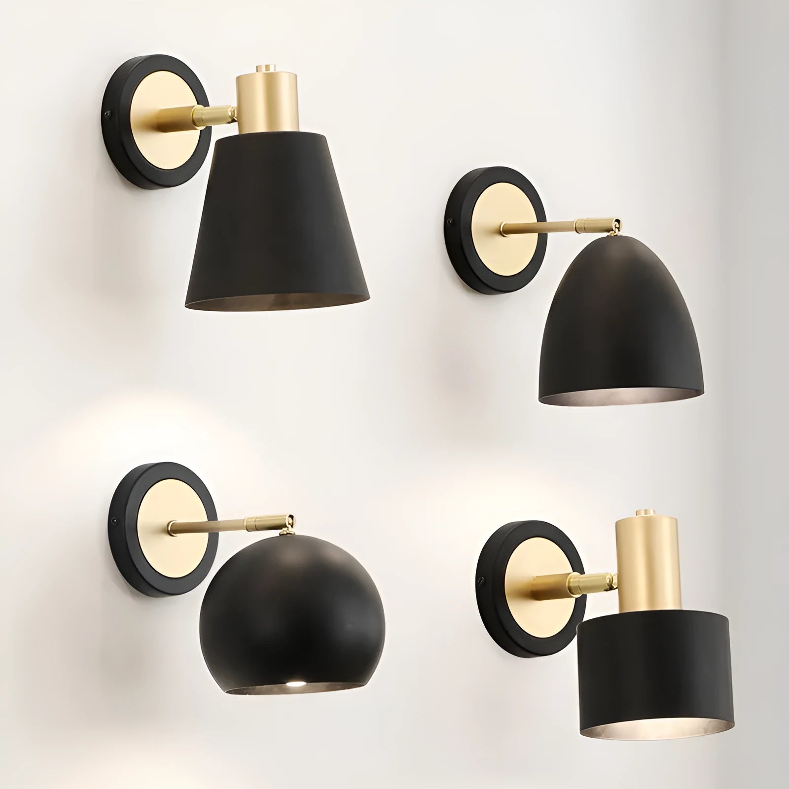 Nordic style iron wall lamp in one of four style variations for bedside or sofa lighting.