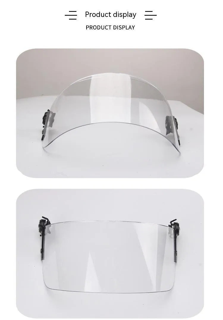 Transparent PC helmet face mask with guide rail mount 30x15cm semi-rimless design