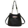 Retro PU leather bucket bag with chain detail, 20x17x13cm, available in pink