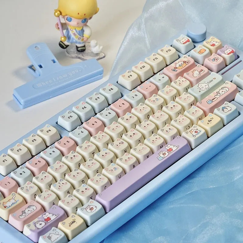 Cat MAO five-sided sublimation PBT custom mechanical keyboard keycaps set in Peekaboo MAO colour