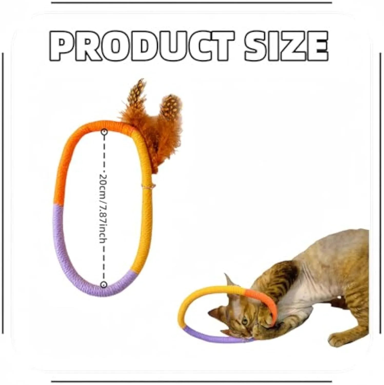 Circular cotton rope cat toy with feathers and catnip, measuring 25cm, in green colour