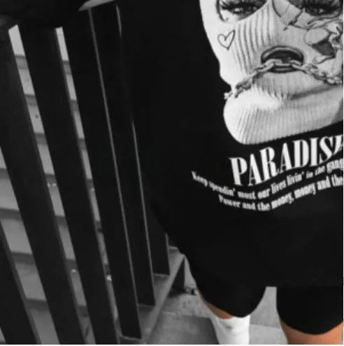 Men's black loose-fit letter print short-sleeve T-shirt imitation cotton fabric