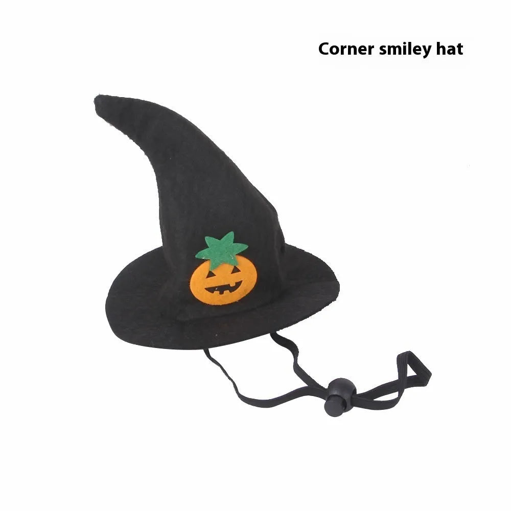 Pet cat Halloween pumpkin hat made of cloth with embossing, free size, in corner cap style