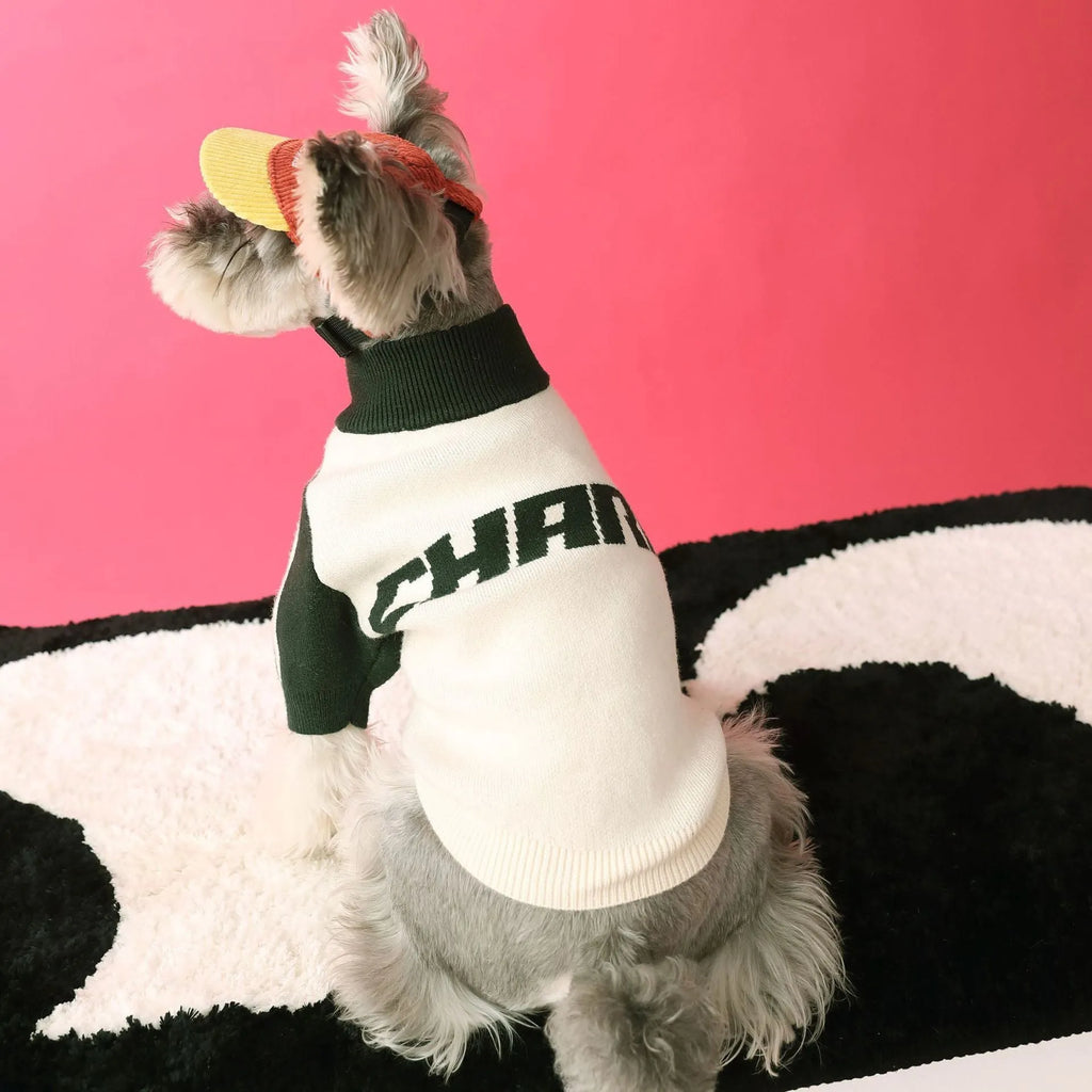 Red wool pet dog sweater cardigan in casual style for men's pet clothing