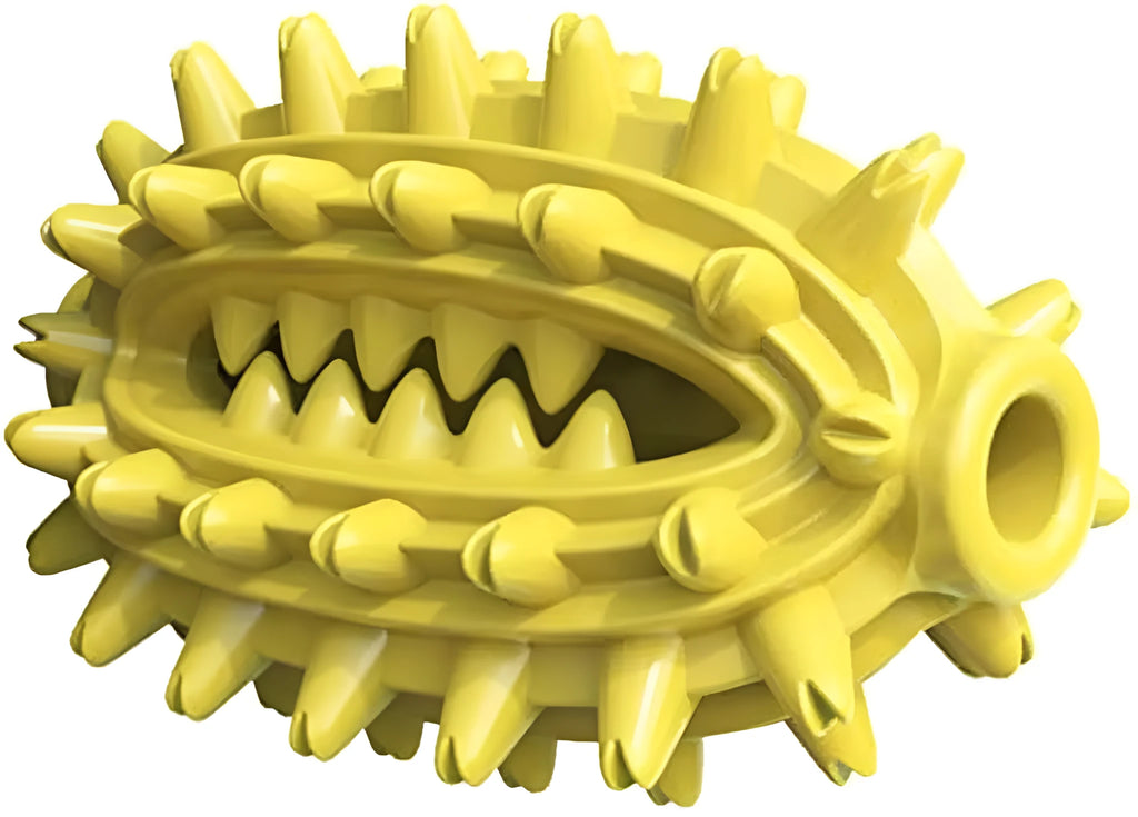 Green cactus-shaped dog chew toy with textured bumps for dental care on a white background