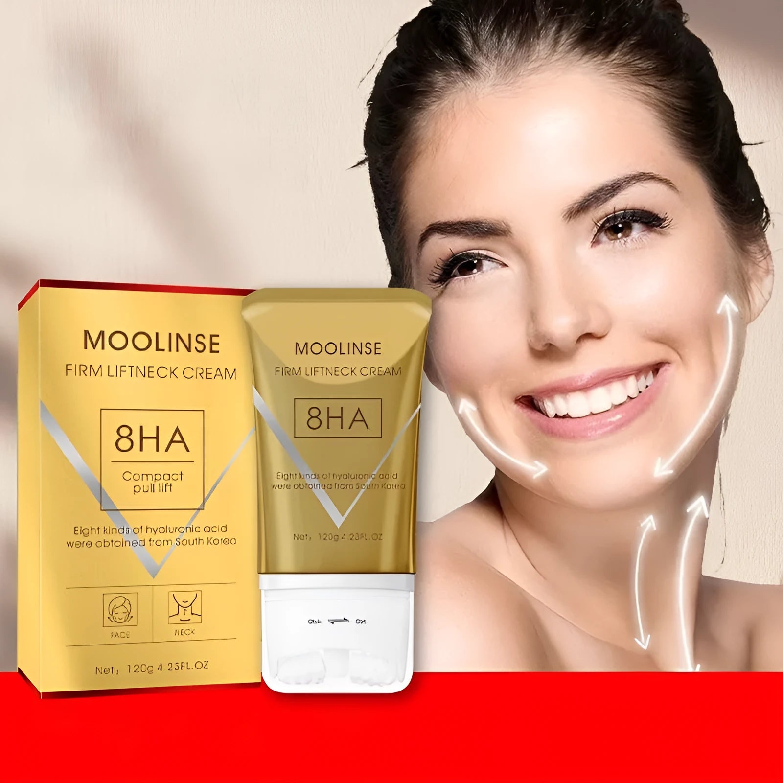 Neck moisturising cream with roller applicator for dry skin care in medium sample size