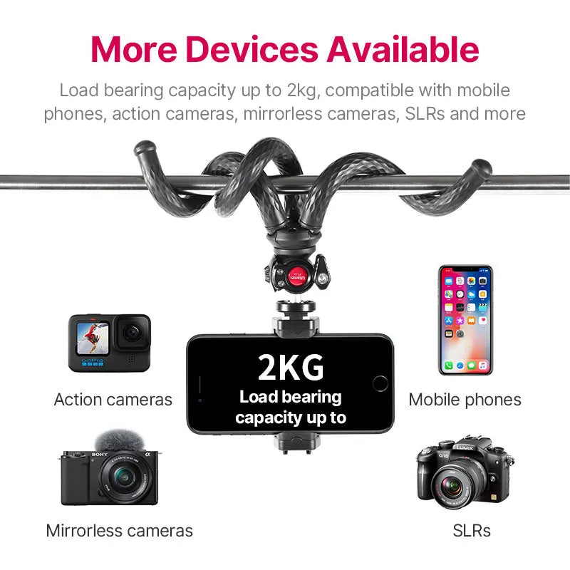 Black octopus style mobile phone tripod set with clip extended to 360mm length