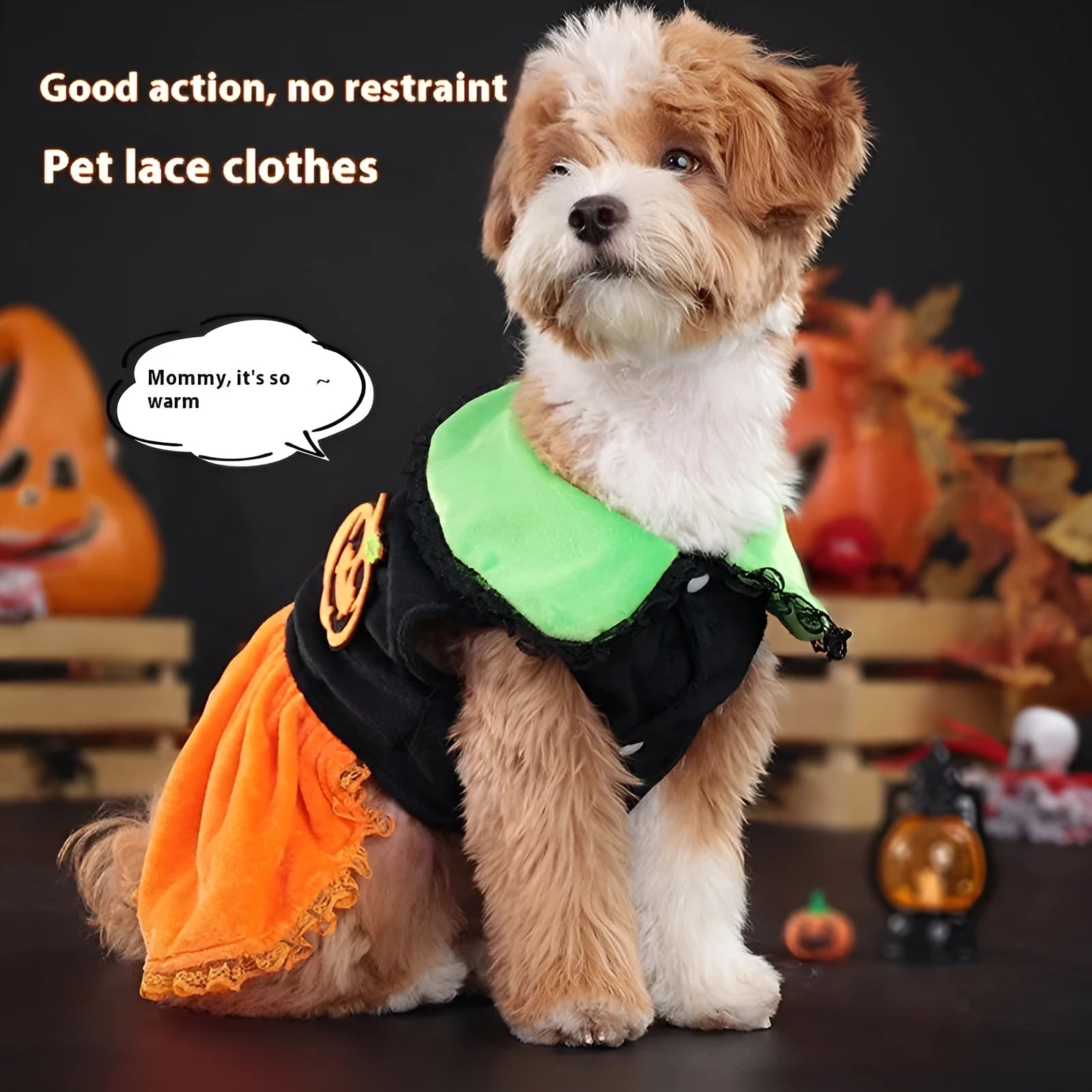 Halloween pumpkin skirt and sweater pet costume for dogs and cats in crystal velvet material