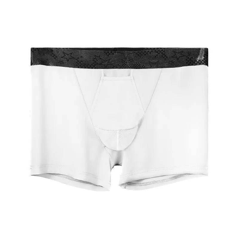 Vein men's ice silk boyshorts in solid colour knitted nylon mid-waist underwear