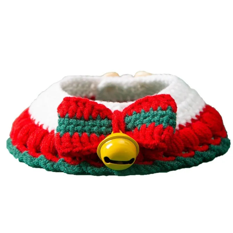 Christmas pet cat milk cotton hand knitting yarn collar adjustable scarf for cats under 15kg in Christmas Bowknot colour