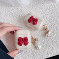 Beige red bow shell TPU case for AirPods Pro wireless earphones with clamshell design
