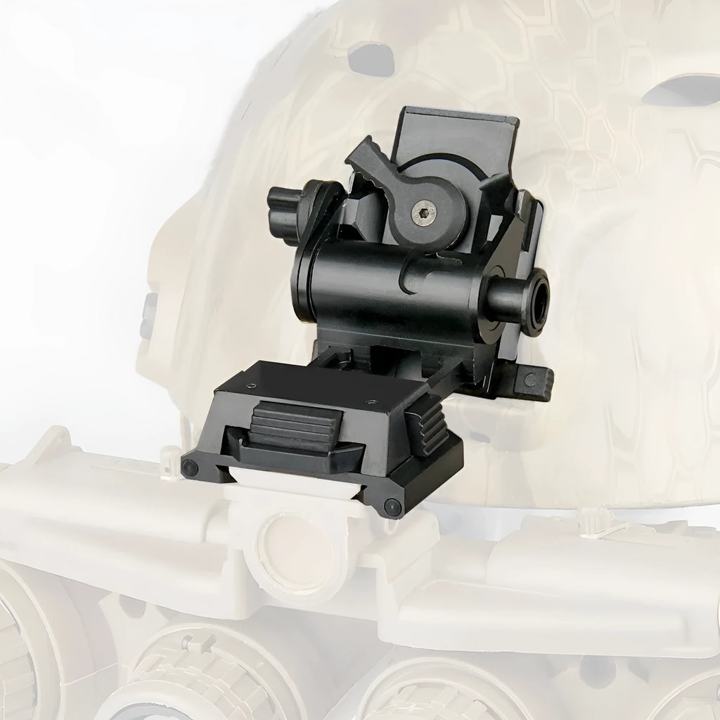 Metal alloy L4 G24 night vision helmet mount with breakaway base in dark earth colour