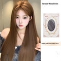 Warm brown long straight wig with centre-parted bangs and forehead lace, natural style