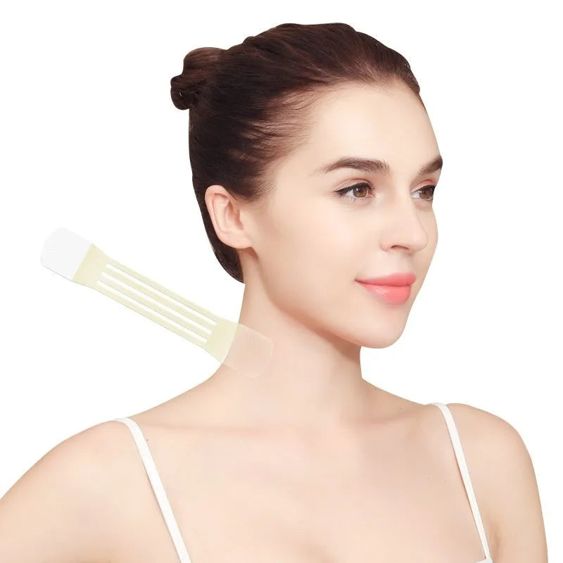 Skin-tone neck firming adhesive tape set with four lifting strips and twenty replacement patches