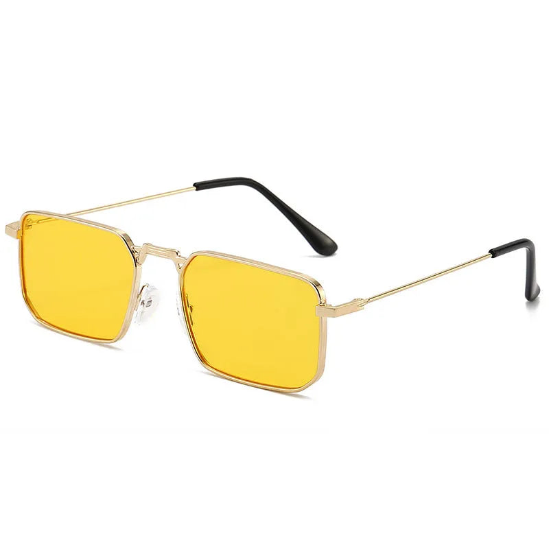 Gold frame square men's steampunk sunglasses with gray lenses for sun protection outdoor wear