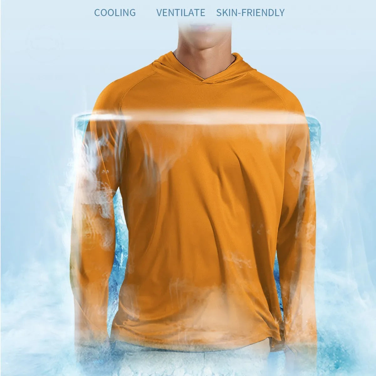 Outdoor UV-proof fishing long sleeve hooded top in black polyester with sun protection